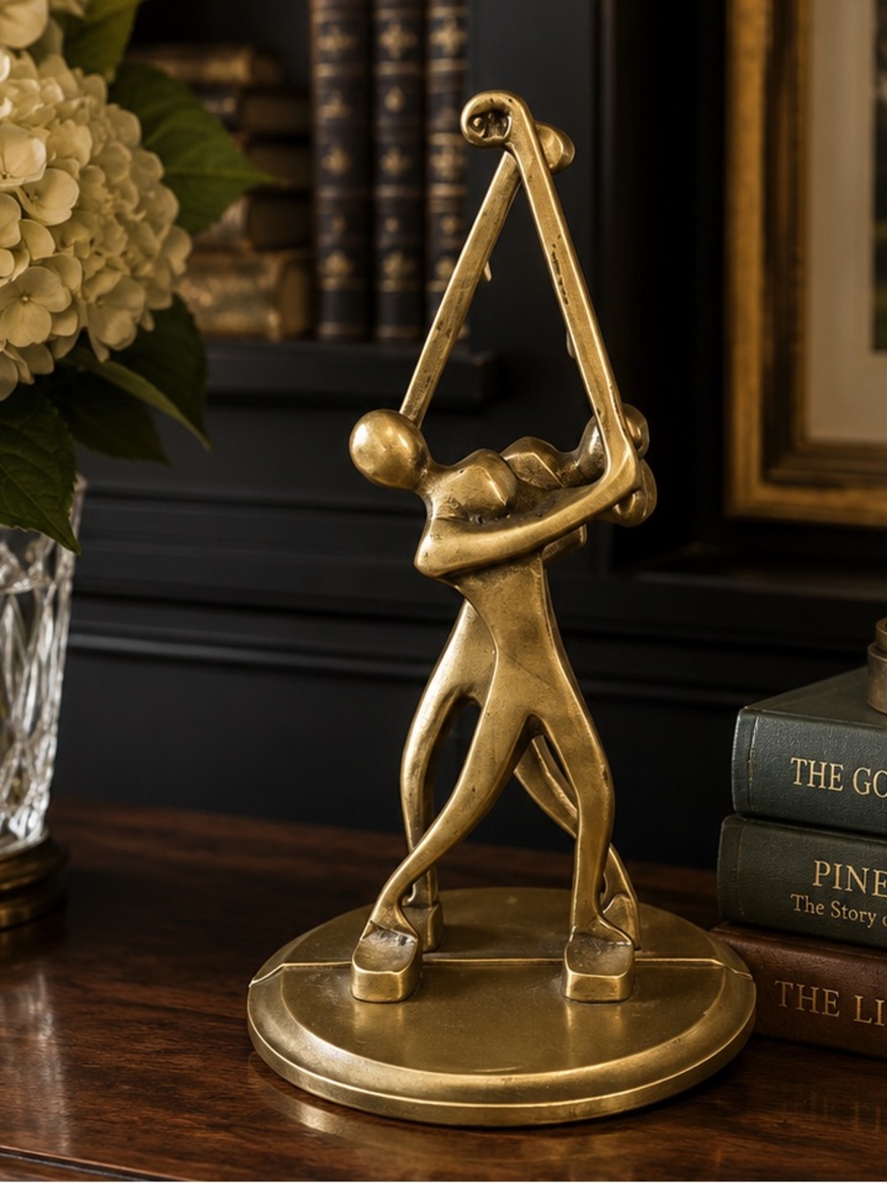 Weighty Solid 2-Piece Brass Golf Swing Figurine Sculptures | Decorative Bookends